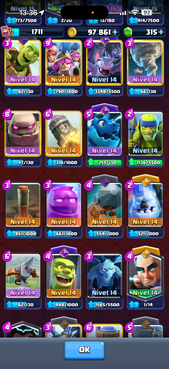 Conta de Clash Royale 12672 troféus, 1711 de nível de coleção, 9 anos de jogo