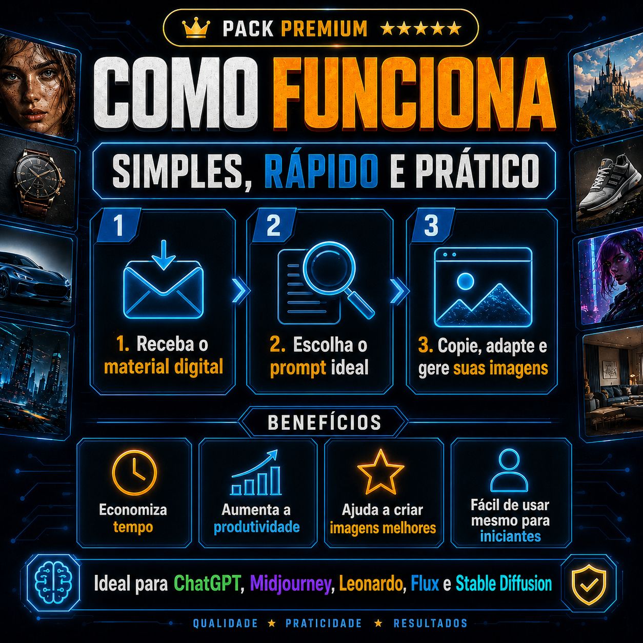 10.000 Prompts de Imagens para IA | ChatGPT + Midjourney + Leonardo