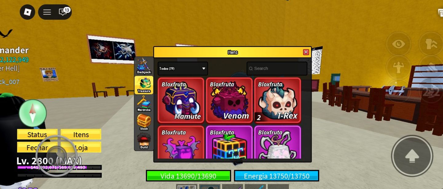 Conta de blox Fruit com 4 perm e upada em vários jogo