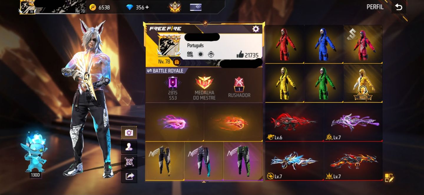 Conta Free Fire com Primeiro Passe, 900+ Peitorais Prime 8, Tropa de Exploração