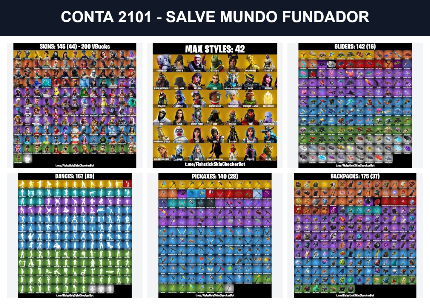 FORTNITE CLUBE(NA SUA CONTA), CONTAS SKINS RARAS OG, SALVE MUNDO FUNDADOR E+