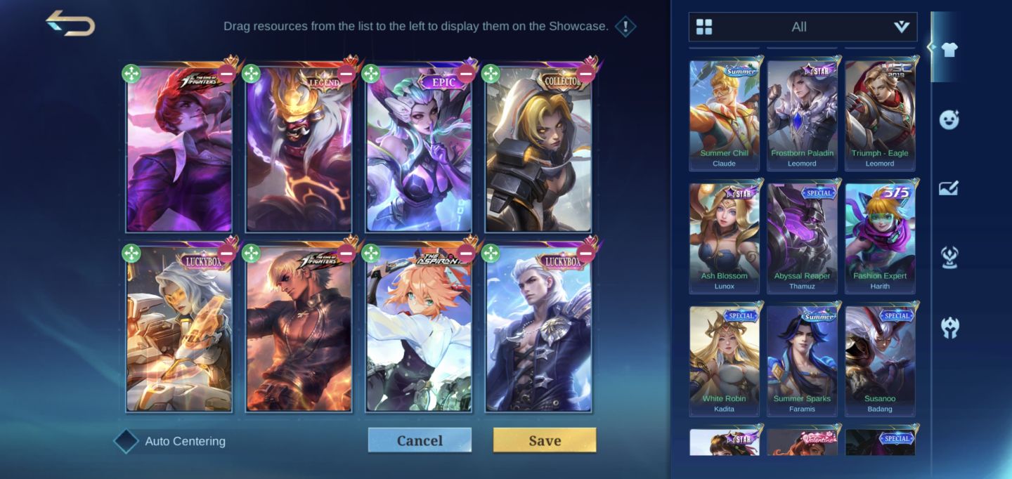 Conta MLBB 285 skins, épicas, aspirants, legend, Kof, Colab. etc