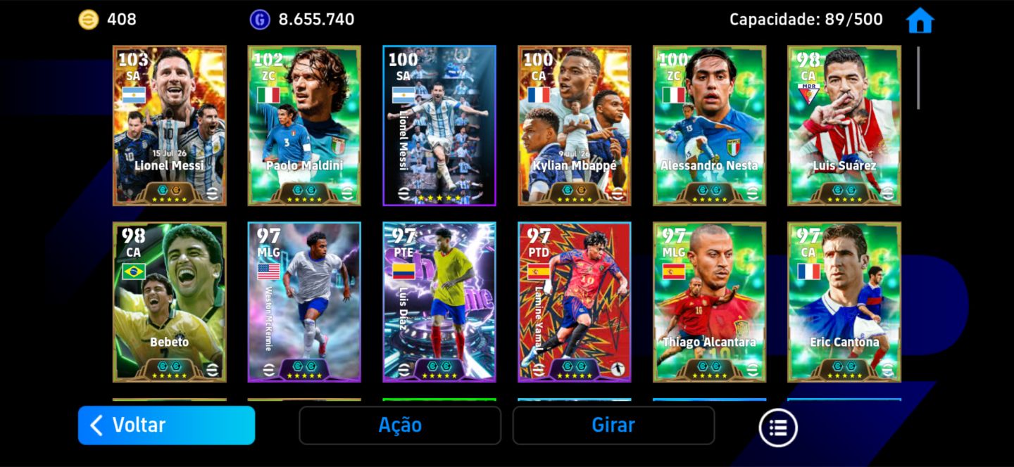 Conta 3222 de força com messi, nesta e maldini 109 e mbappe blitz culer