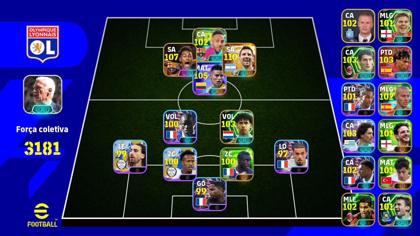 CONTA EFOOTBALL RARA NEYMAR PRIME 107 + MESSI BIG TIME 111 + JAMES BLITZ CURLER