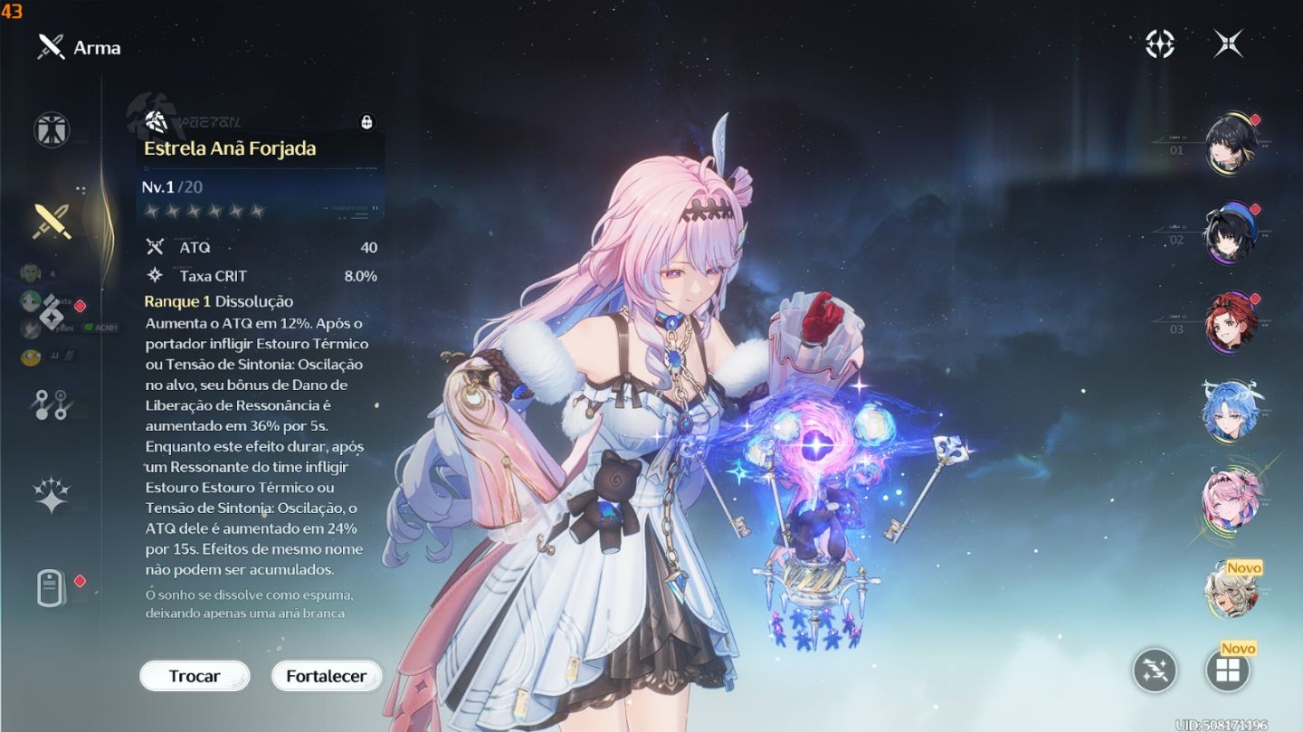 Qingxiao R2+arma + Denia + Arma + 120 Maré Brilhante + Baú com arma 5 estrelas