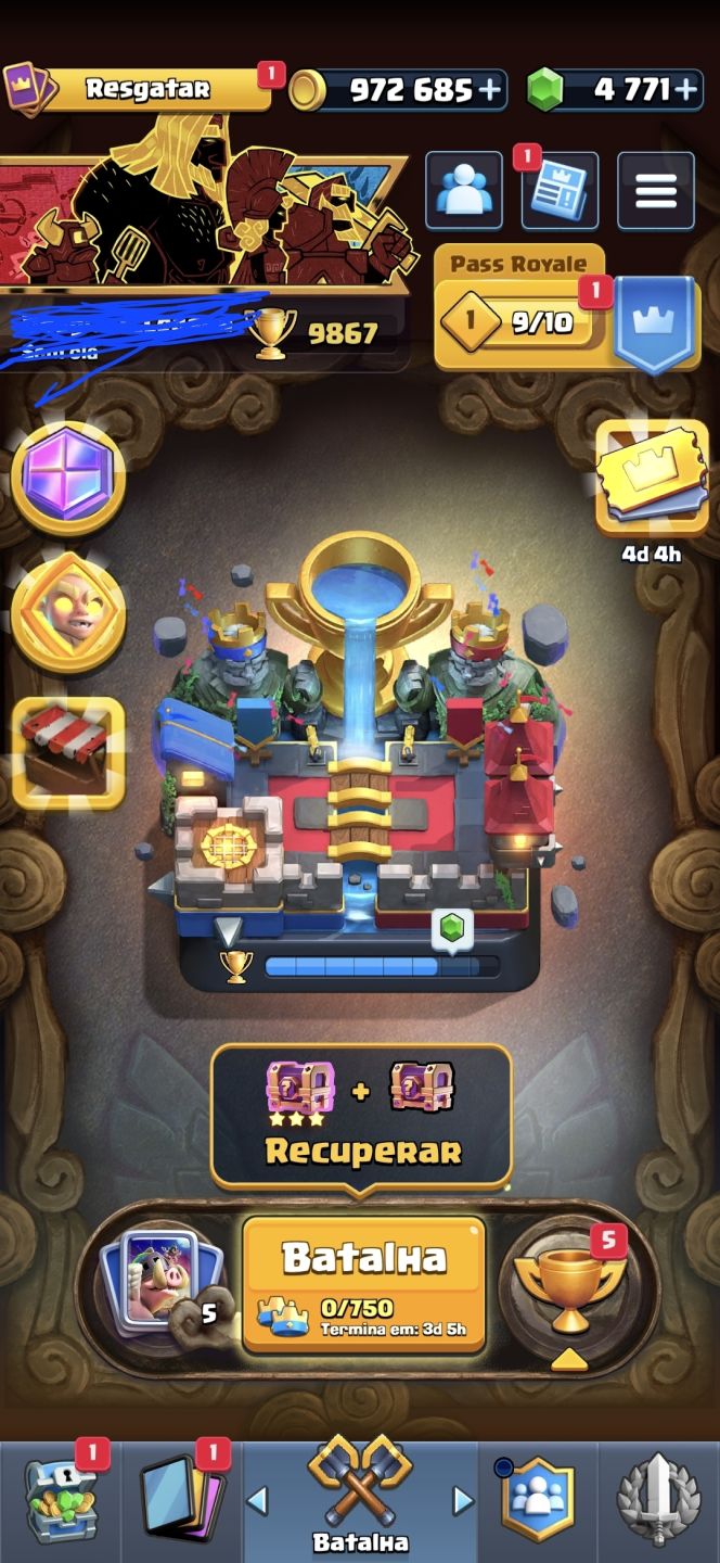 Conta de clash royale 9867 troféus, 3 heróis + 6 campeões e 8 evoluções