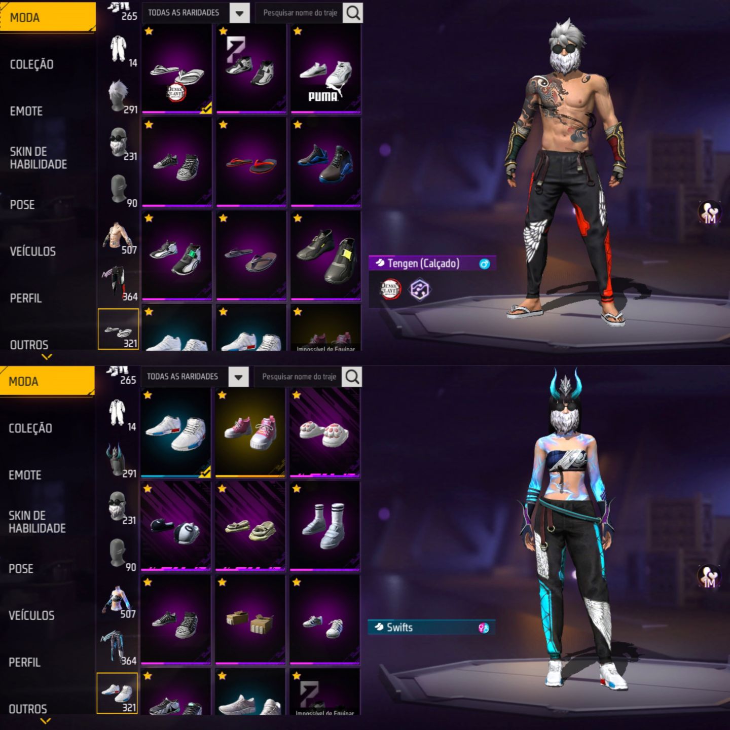 CONTA FREE FIRE PRIME 8, FEMININA E MASCULINA