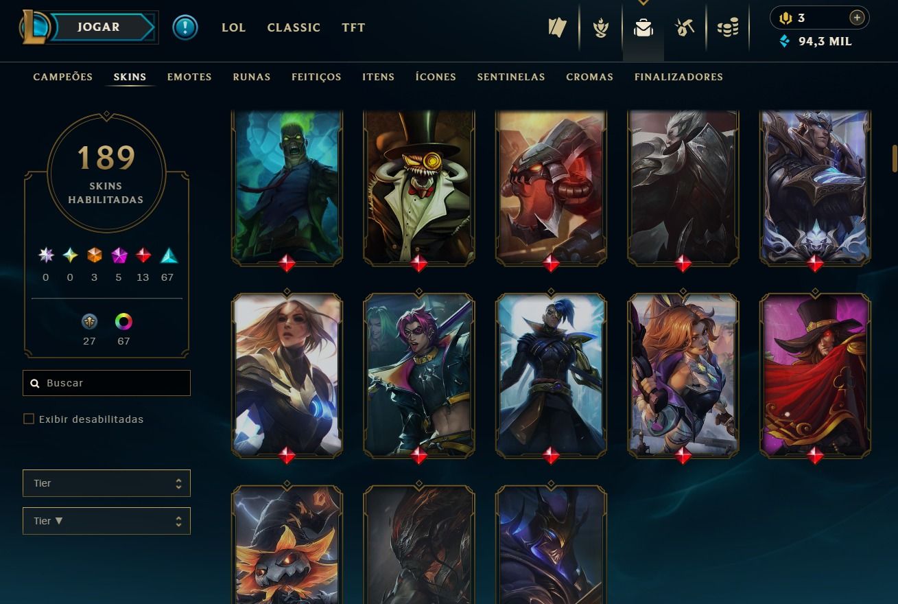 CONTA DE 2016 - 189 SKINS - LVL 306 - TODOS CAMPEÕES - 94K DE EA - 55 CROMAS
