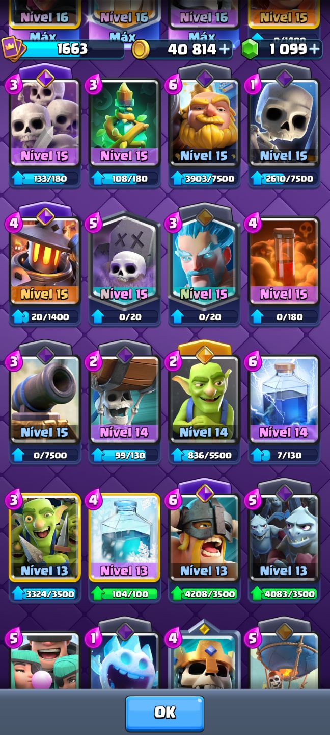 CONTA BRABA CLASH ROYALE/ 14.000 TROFÉUS/ LIGA 3/VARIAS CARTAS NO NÍVEL 16 E 15/