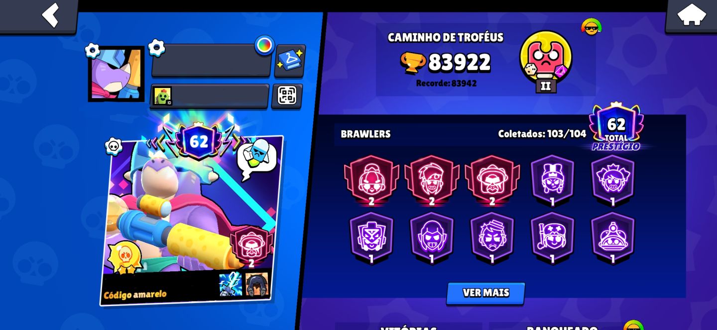 Conta Brawl Stars | 83,9K Troféus | 104/104 Brawlers | 350 Skins