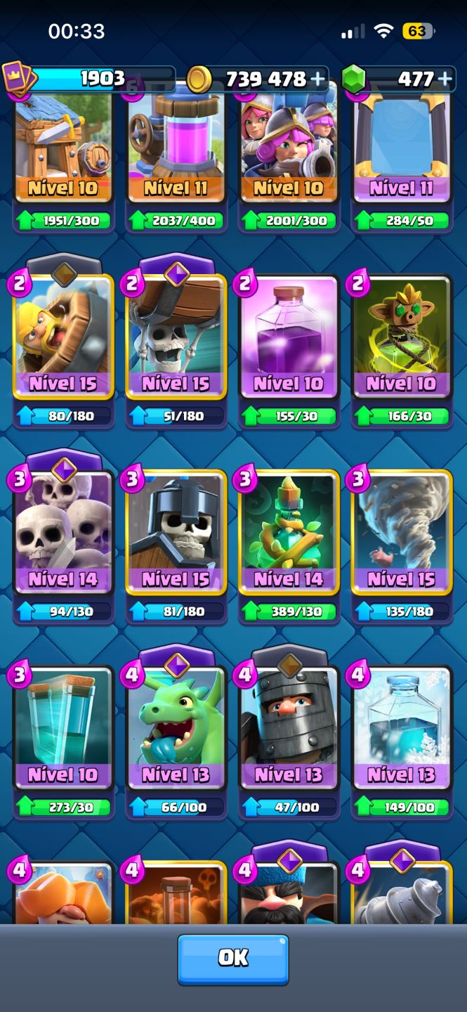 Conta de Clash Royale com 34 evoluções