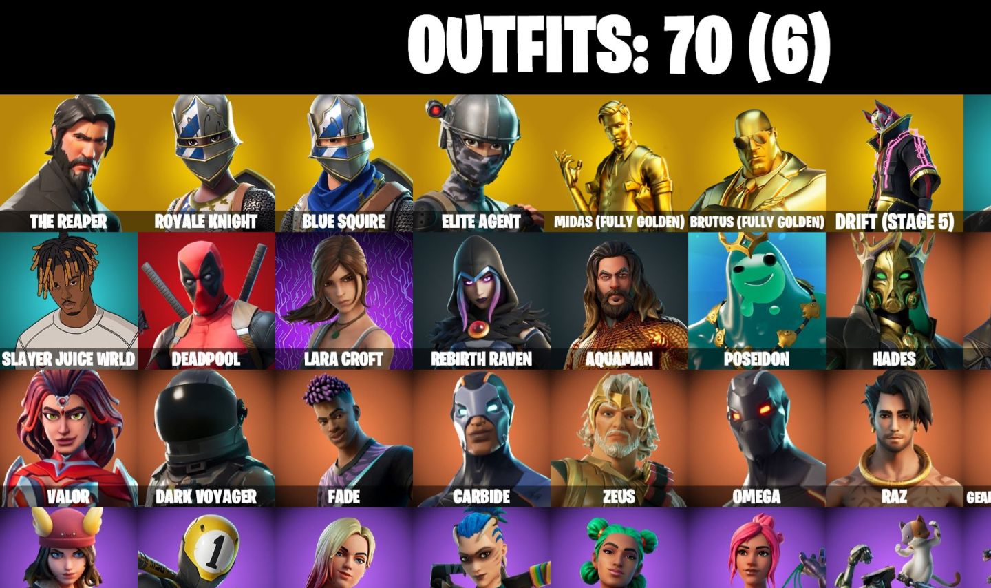 70 Skins - O ceifador, S2 inc, Gold midas, Drift (stage 5) & omega
