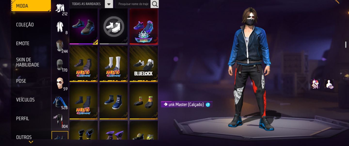 Conta de free fire com itens antigos, várias skins, contem vários passes.
