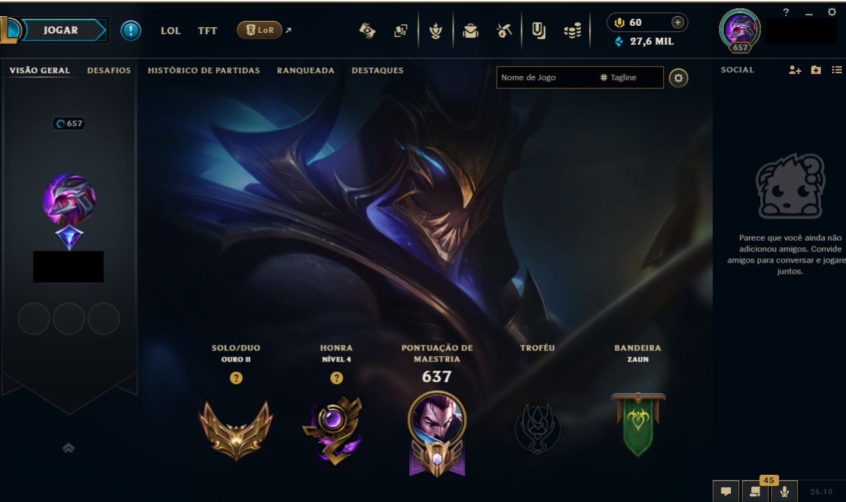 CONTA LOL BR LVL 657 264 SKINS PICO PLATINA CONTA MONO YASUO