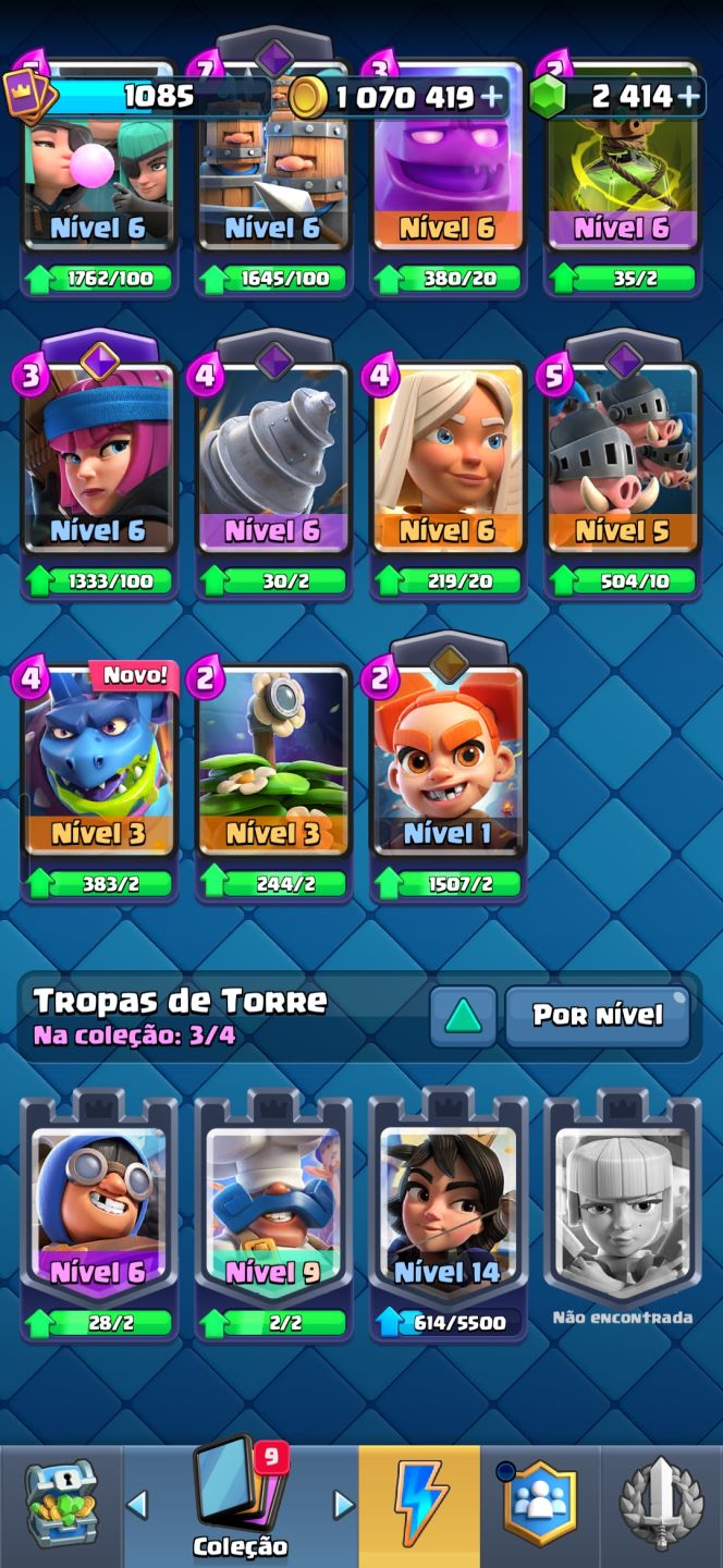 Conta nível 14, com emblema de 10 anos, todas as cartas desbloqueadas