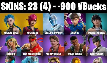 CONTA FORTNITE ARCANE JINX/ARCANE VI/ CHUN-LI/ CONTA COM VBUCKS NEGATIVOS