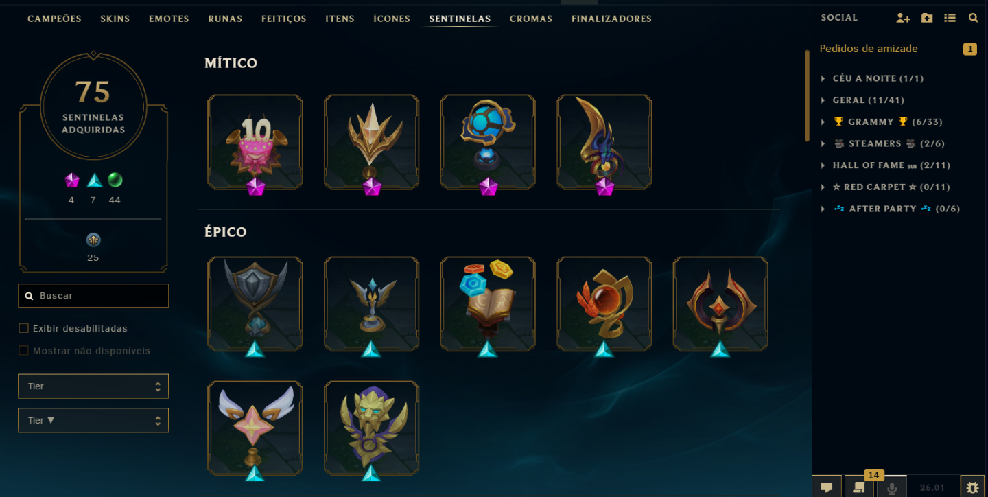Conta do LOL com 34 Skins de Prestígio