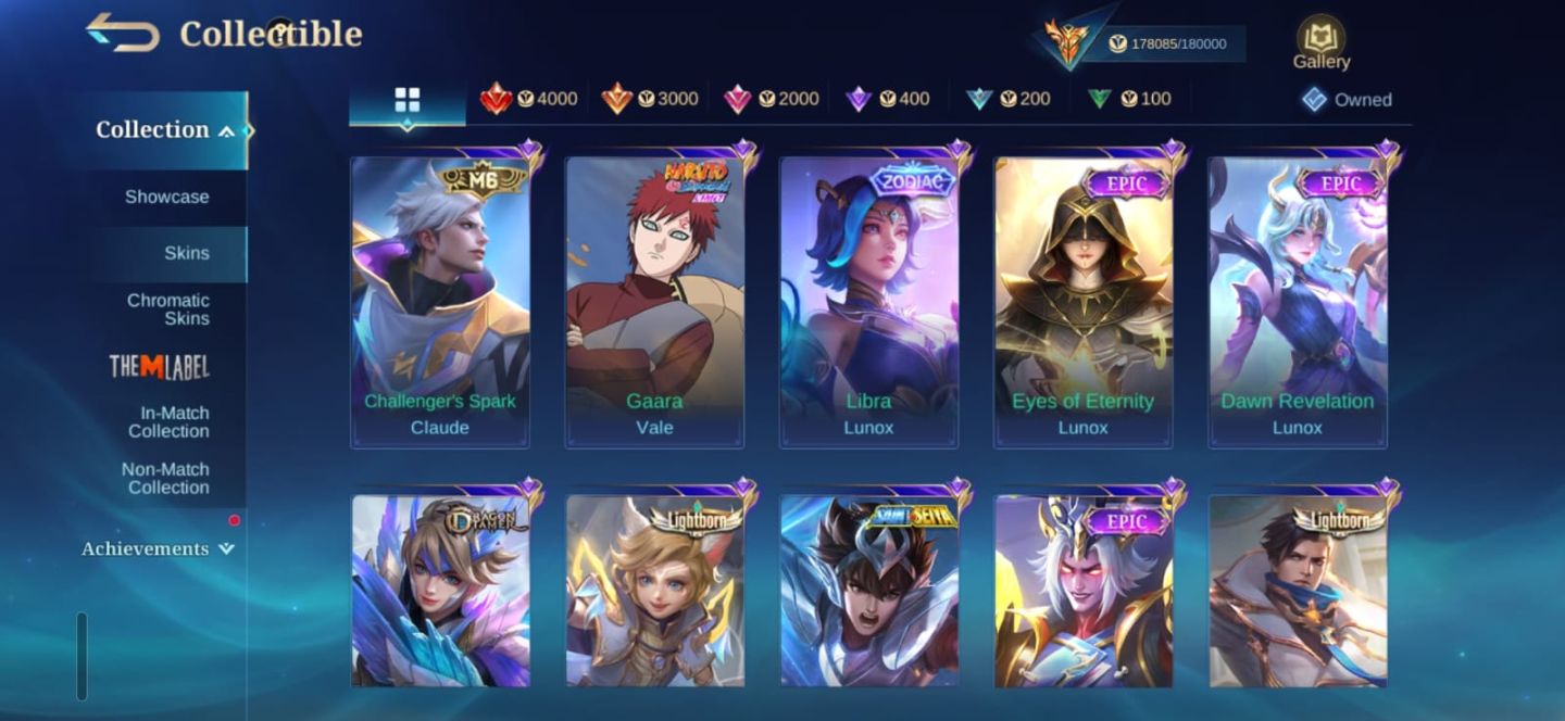 MLBB MEGA COLECIONADOR 5 | SKINS LEGEND | CONTA RARA E EXCLUSIVA