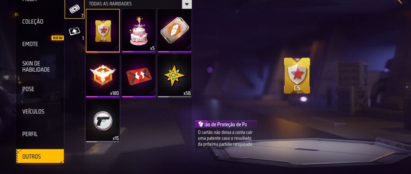 Conta FF básica, skin do kakashi, 8 outras skins prime 2