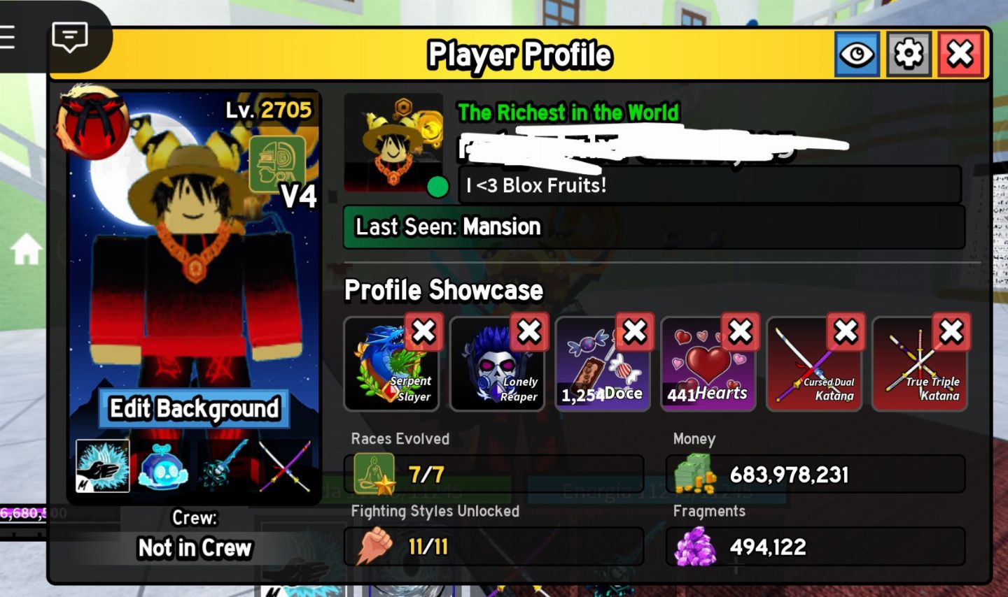 CONTA DE BLOX FRUITS RARA! MUITO BOA,CHEIA DE ITEMS FRUTAS E GAME PASS