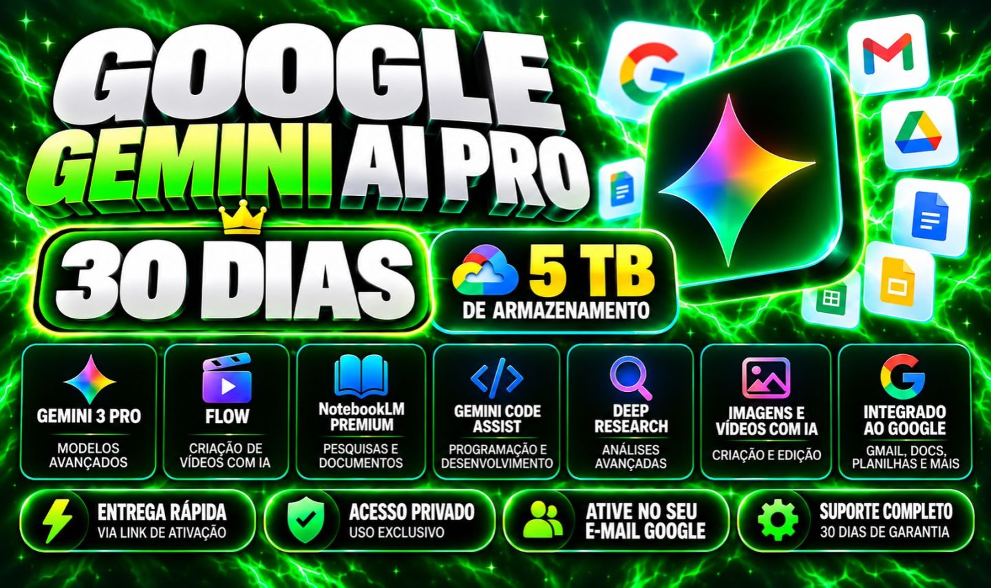 Google Gemini AI Pro 30 Dias + 5TB + Flow + NotebookLM | Link de Ativação