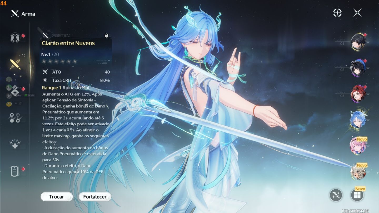 Qingxiao R2+arma + Denia + Arma + 120 Maré Brilhante + Baú com arma 5 estrelas