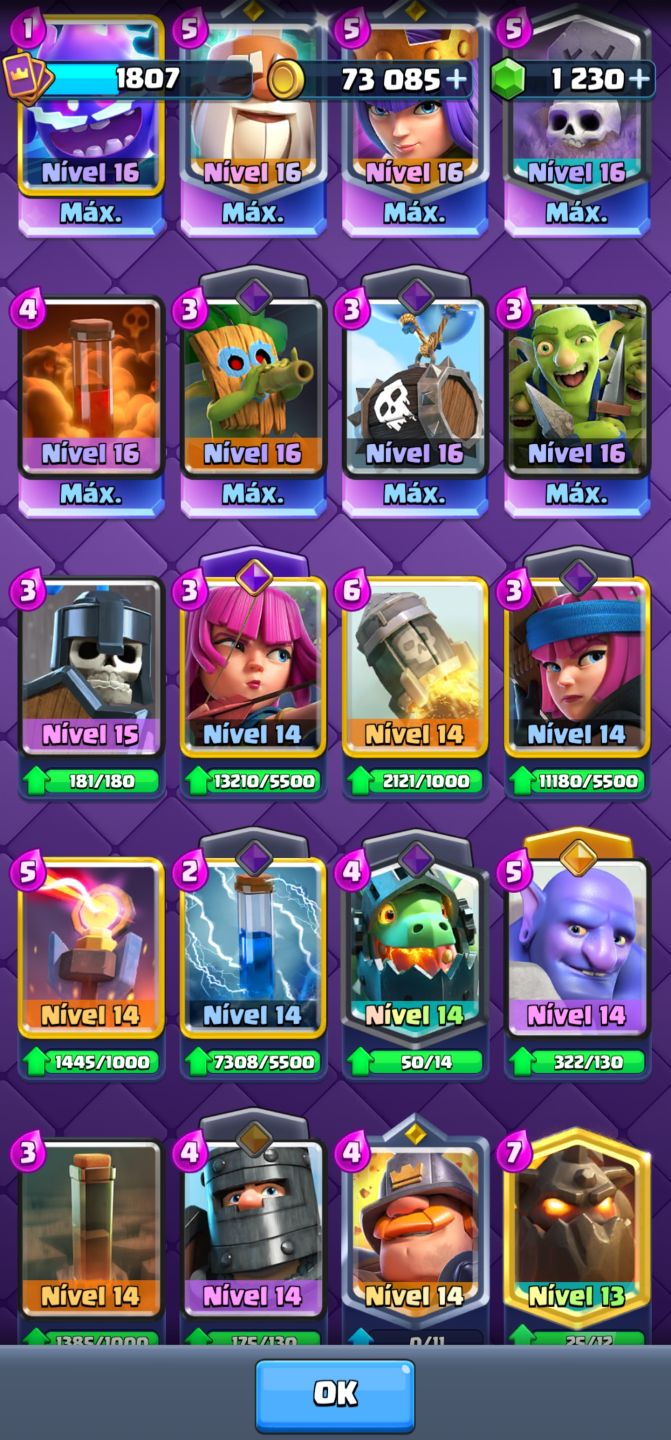 CONTA CLASH ROYALE 10 ANOS + EMOTE RARO FANTASMA REAL|14.000 TROFÉUS|REI 16 MAX