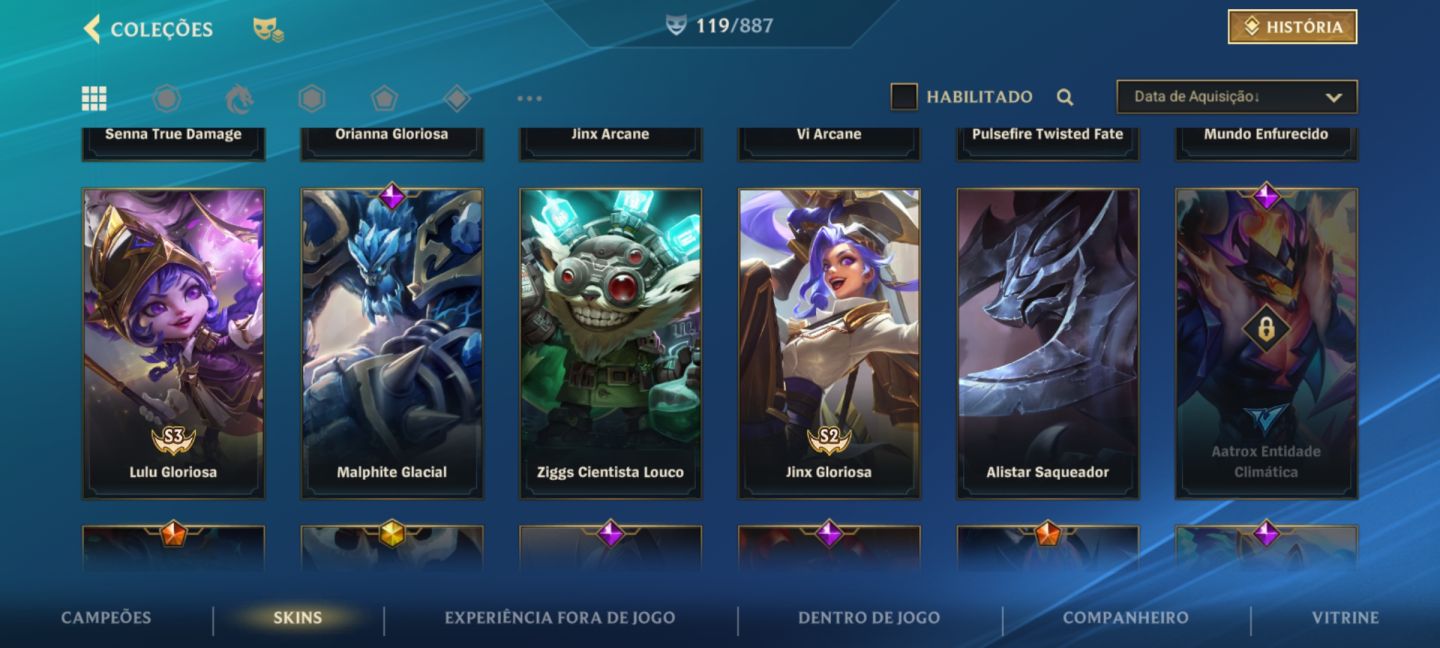 SKIN LENDÁRIA LUX R. DE CRISTAL/C. NEGRO E SENNA V. OESTE + 110 SKINS HABILITADA