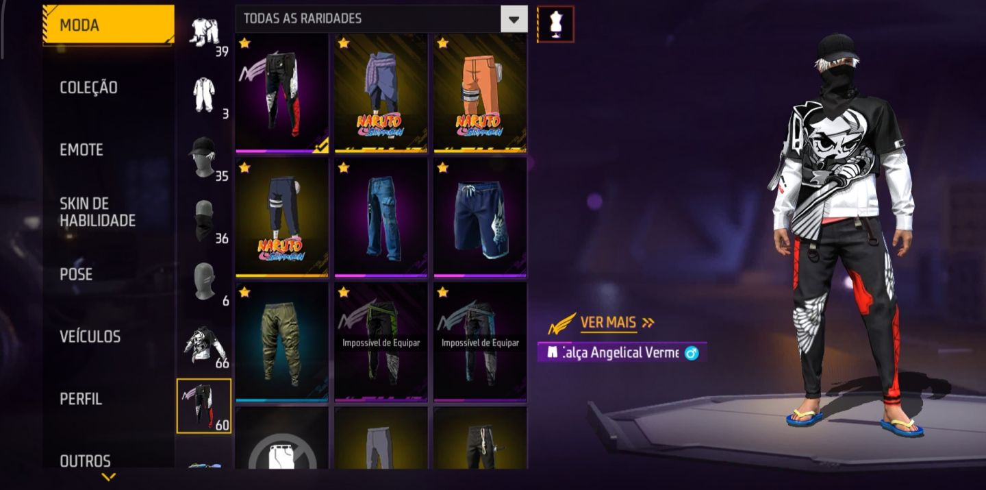Conta de Free Fire raríssima com calças angelical