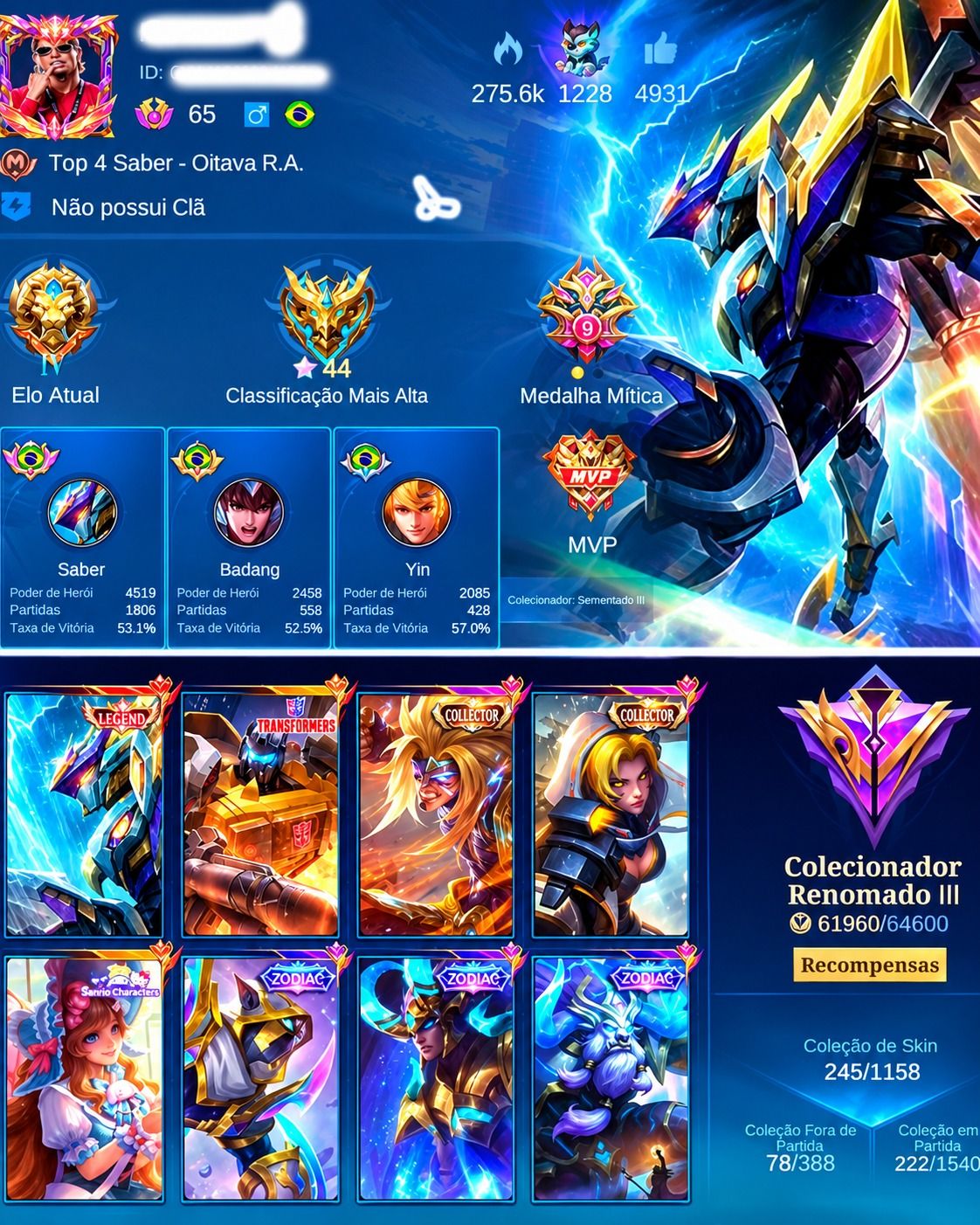 SMURF MAIN SELVA - TOP BR SABER 1800 PTS 55% WR - FULL EMBLEMAS