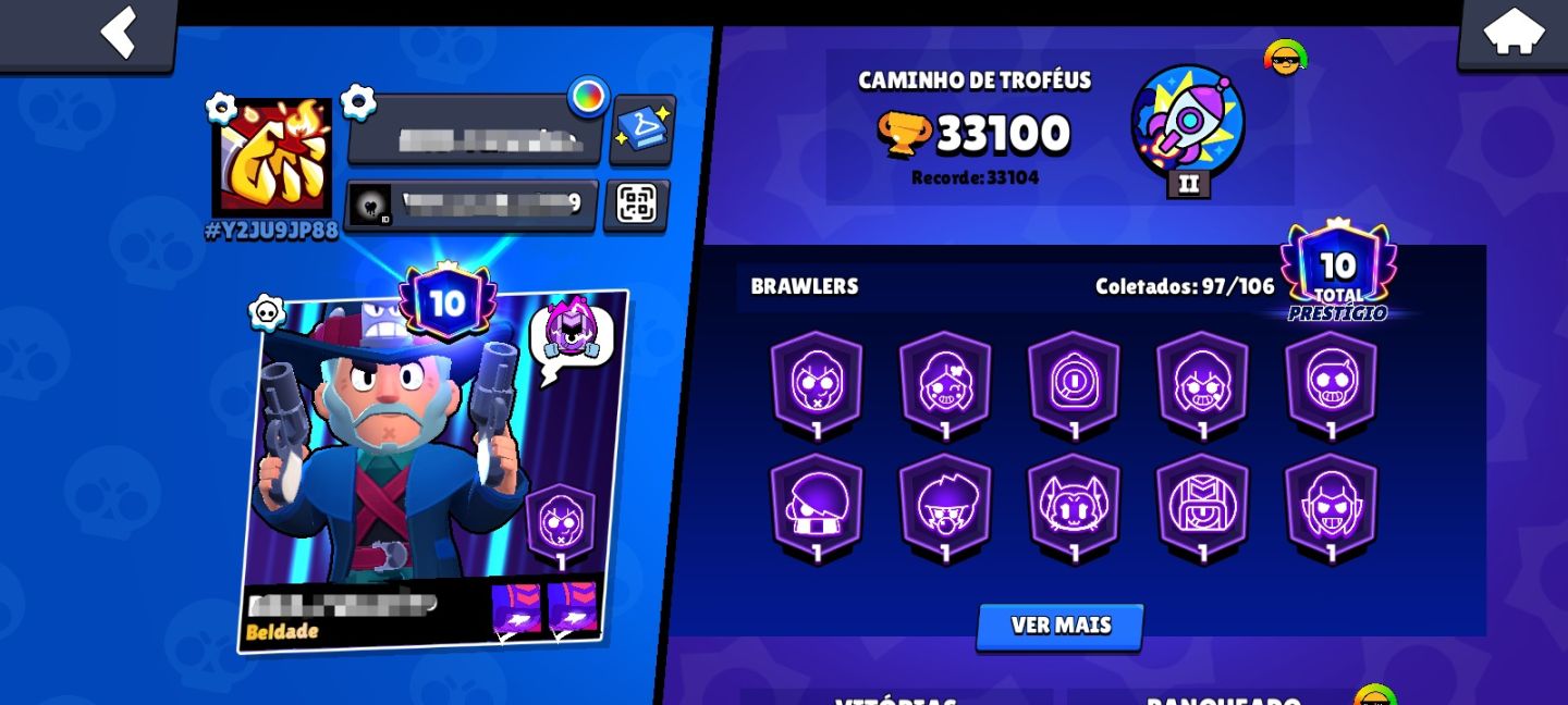 CONTA BRAWL STARS OG 2020. COLT PISTOLEIRO SHELLY CLÁSSICA. BELLE VILÃ E ETC
