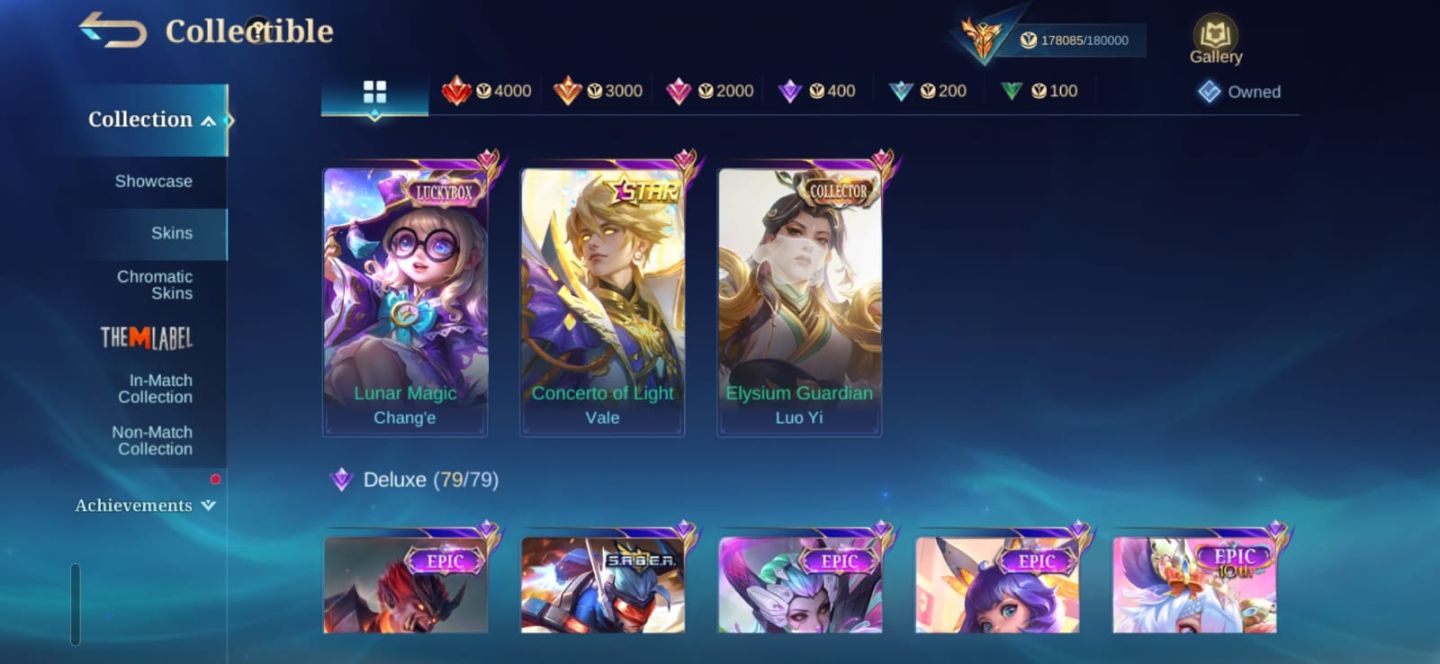 MLBB MEGA COLECIONADOR 5 | SKINS LEGEND | CONTA RARA E EXCLUSIVA