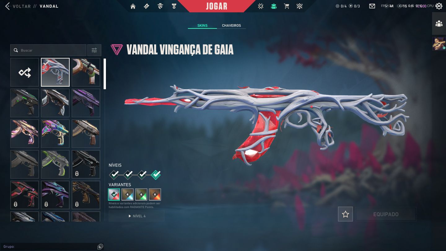 CONTA VALORANT LVL 232 | PLATINA | RGX + GAIA + GLITCHPOP + FACAS | FULL ACESSO