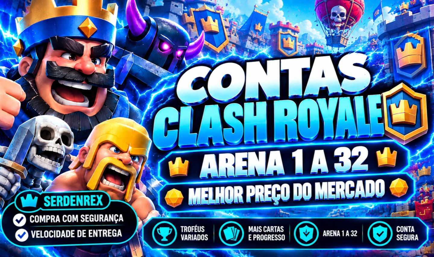 95% DE DESCONTO, CONTA CLASH ROYALE, TODAS AS ARENAS, 10,11,12,13,14,15,16,ETC.