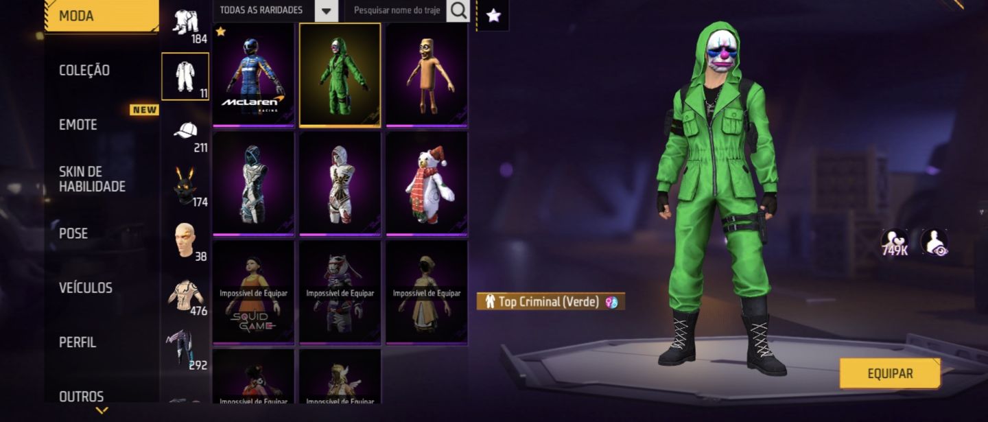 CONTA GEMADA FREE FIRE COM MUITA SKIN RARA