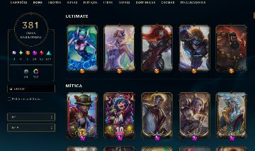 Conta League of Legends Nível 994 | 381 Skins | 5 Ultimate + 24 Míticas