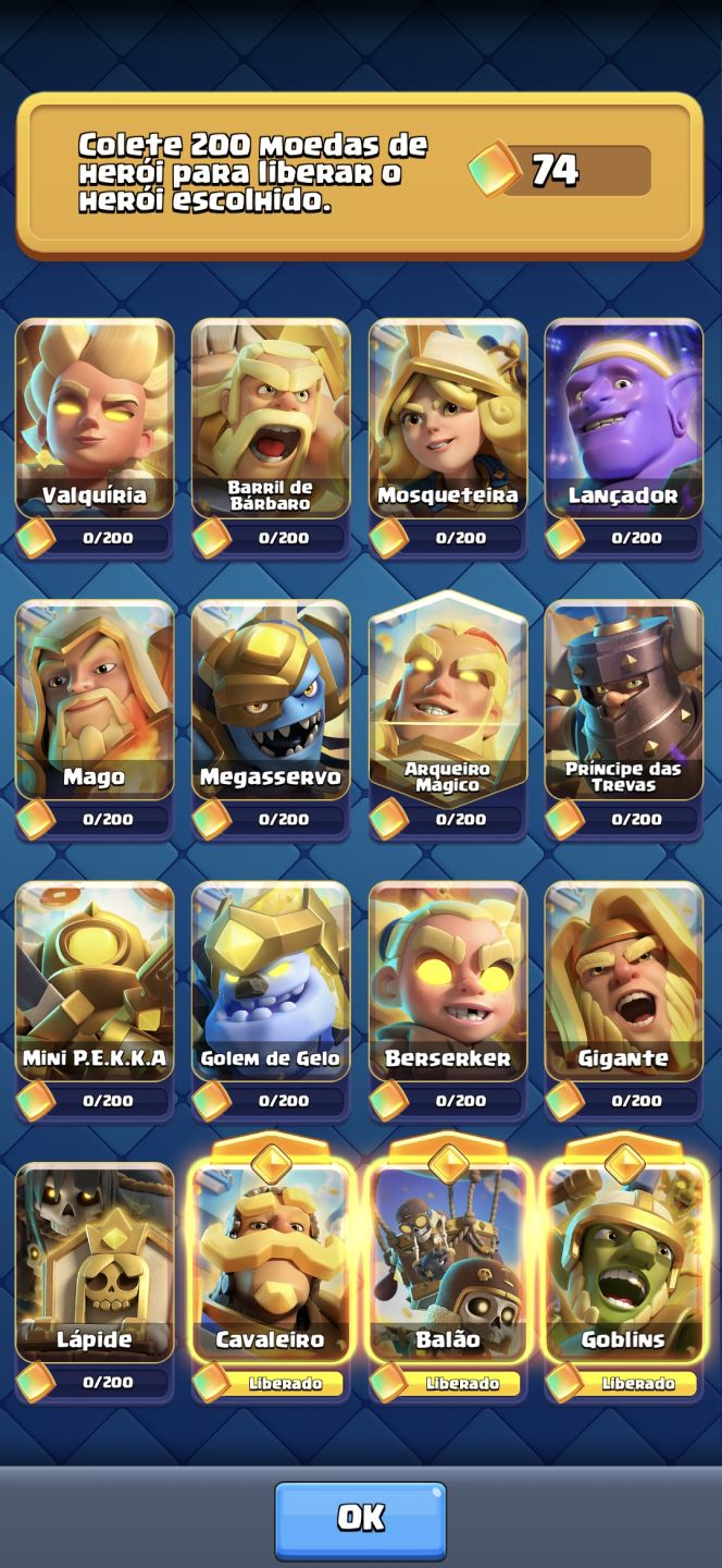 Conta de clash royale 9867 troféus, 3 heróis + 6 campeões e 8 evoluções