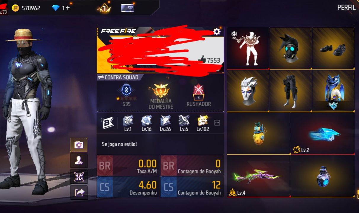 CONTA FREE FIRE GEMADA COM MUITOS ITENS RAROS