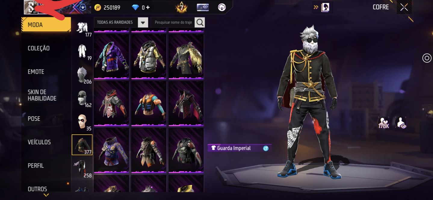 Conta de FF, prime 7, Level 69, muitos itens raros.