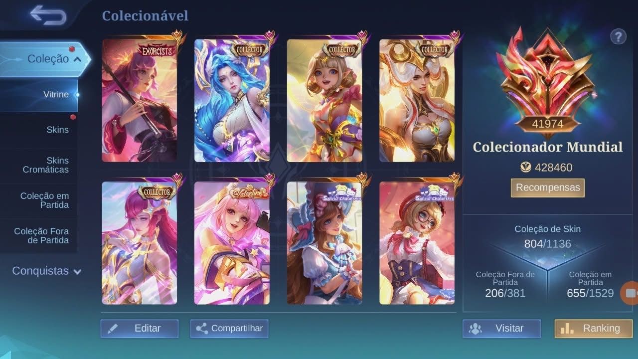 Conta colecionador mundial com todas legends full dados 800skins+