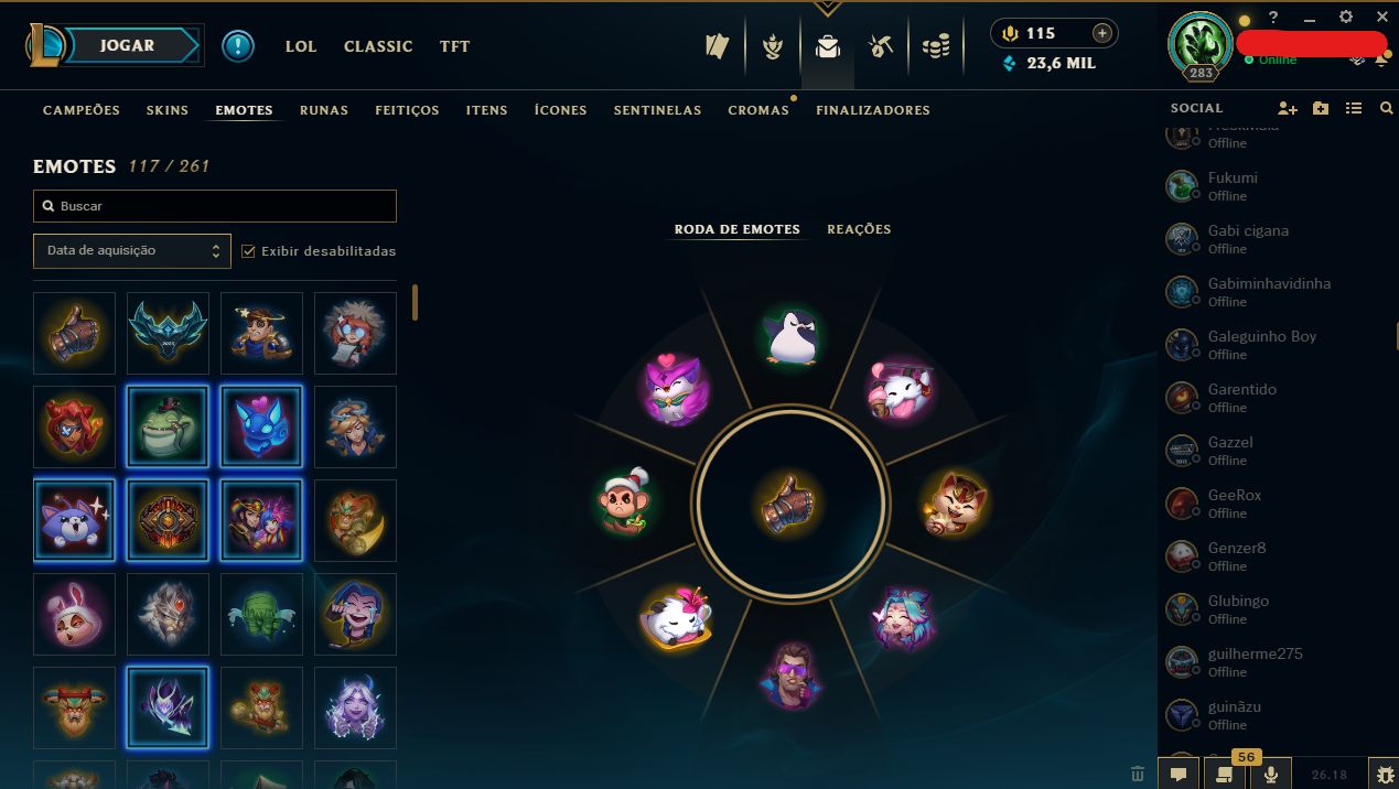 CONTA LOL LVL 283 | 196 SKINS | 239 ÍCONES