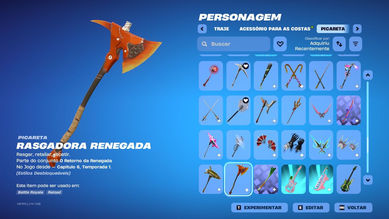 Conta de fortnite com 122 skins, 100 picaretas e atualmente com o clube ativado.