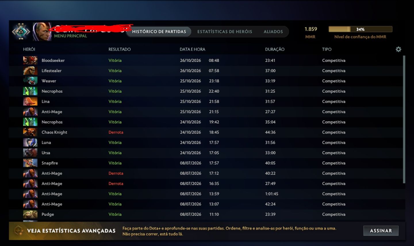 Conta Dota 2 Cruzado 2 Behavior 11.981/12.000 - 1.859 MMR Main Pool