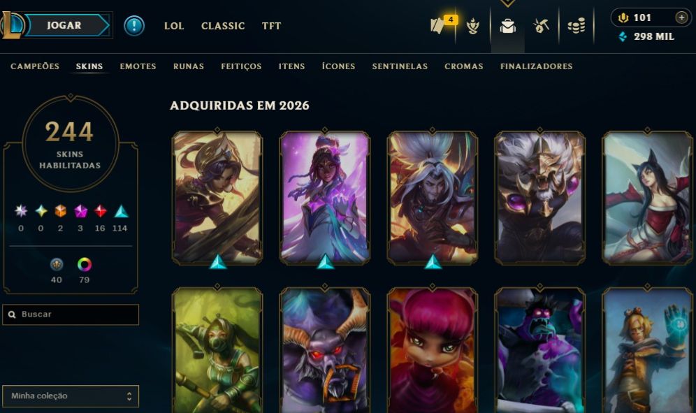 CONTA LOL NVL 500+, + DE 200 SKINS OURO II E 300K DE EA