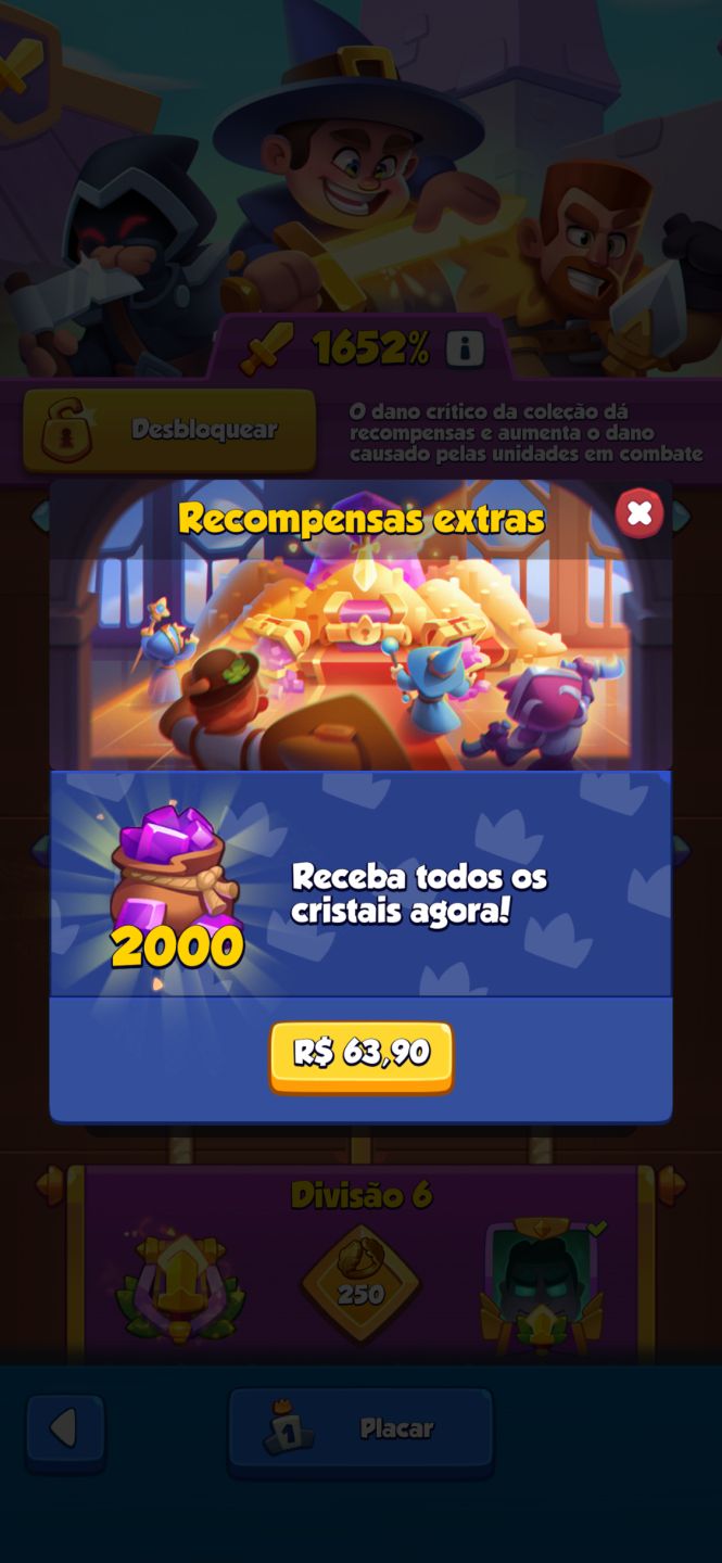Conta de Rush Royale com 1652% de crítico e tesla full