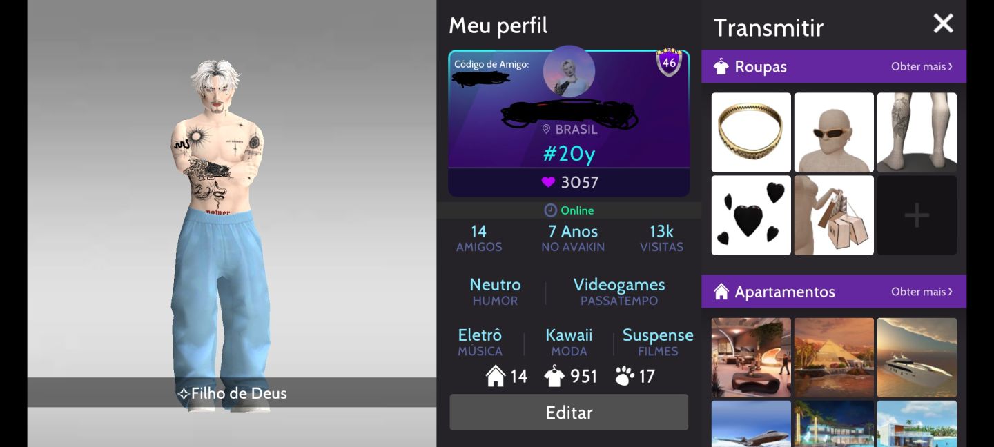 Conta avakin: Nível 46, conta com vários itens