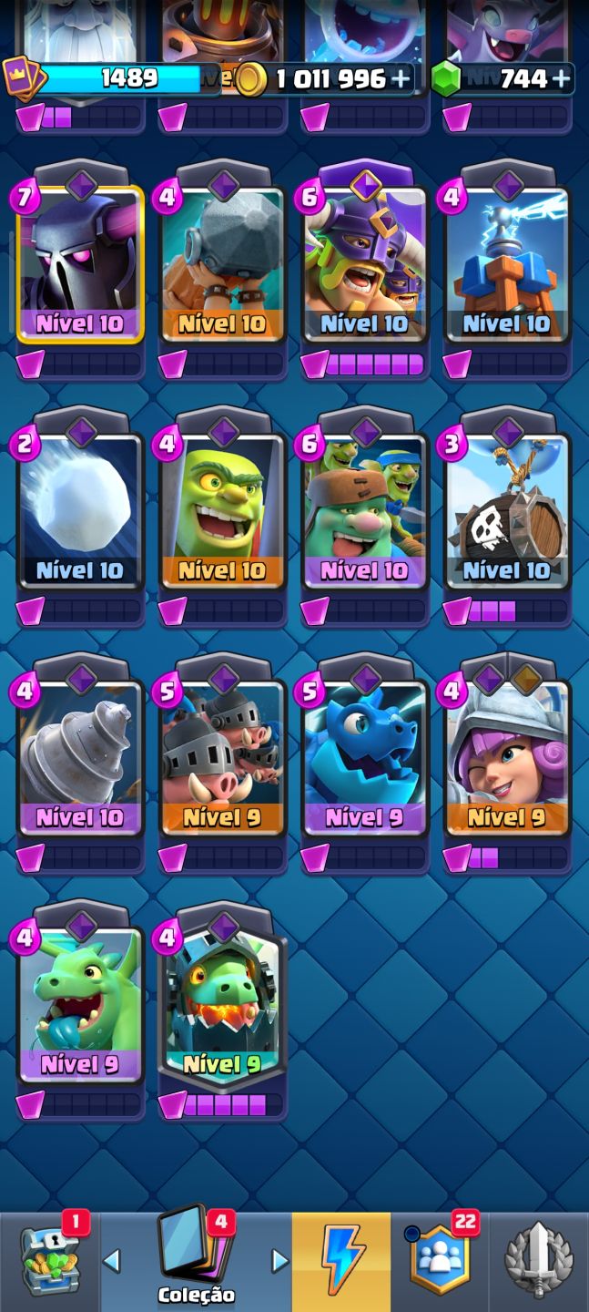 CONTA CLASH ROYALE 10K TROFÉUS 123/123 CARTAS COMPLETO +1M DE OURO