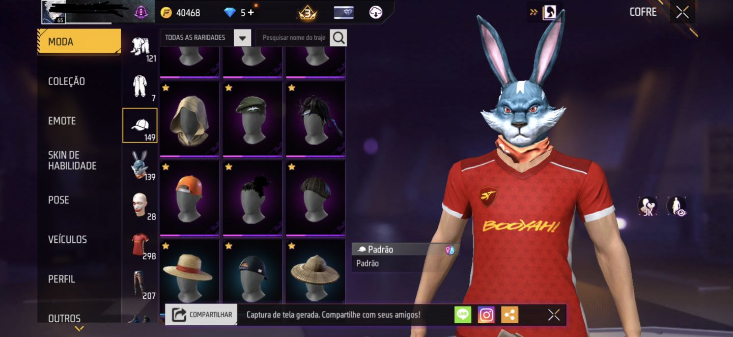 CONTA BRABA FREE FIRE, ANGELICAL ROXA + COELHÃO+MASCARA STEIKE E MUITO MAIS