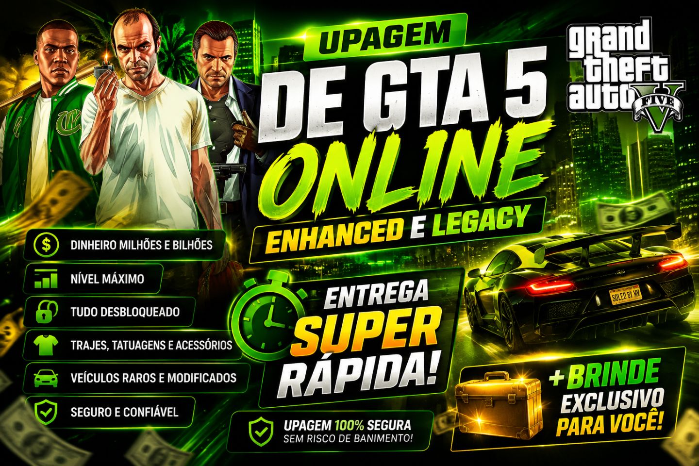 Upagem GTA5 PC enhanced e legacy 100MILHOES POR 10 REAIS