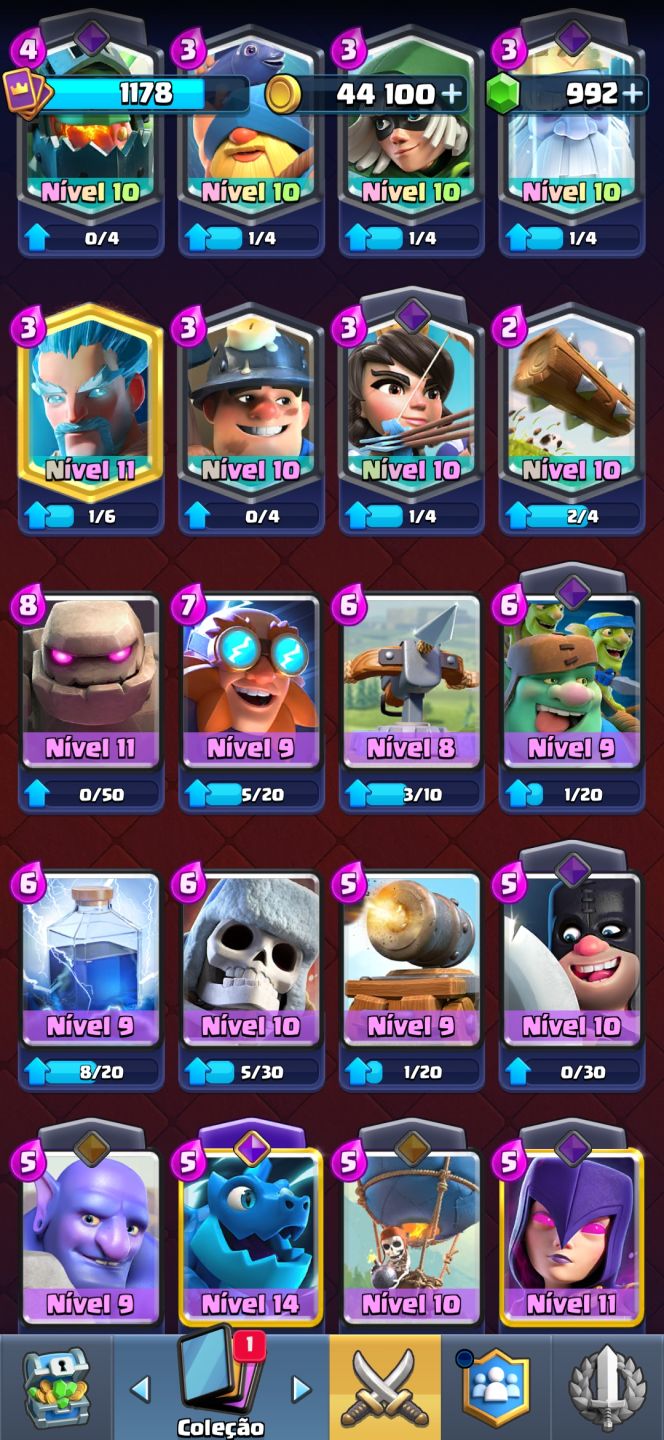 Conta Clash Royale arena 11 e Clash of clans CV 10
